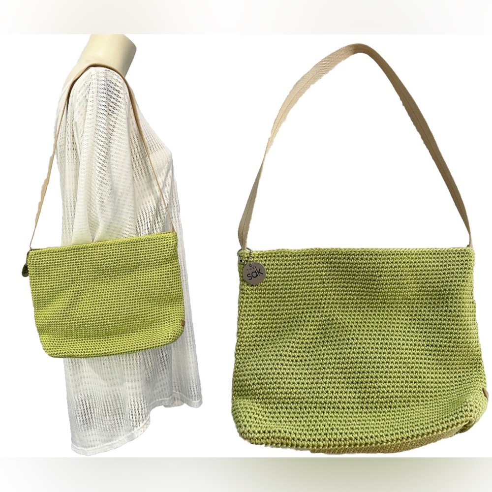 The SAK Elliott Lucca Crochet Shoulder Crossbody Bag Purse Women’s Green Boho